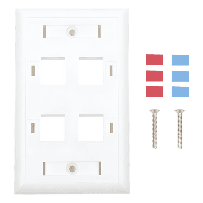 Placa de Pared de 4 Puertos, Keystone, con Espacio para Etiqueta, Color Blanco