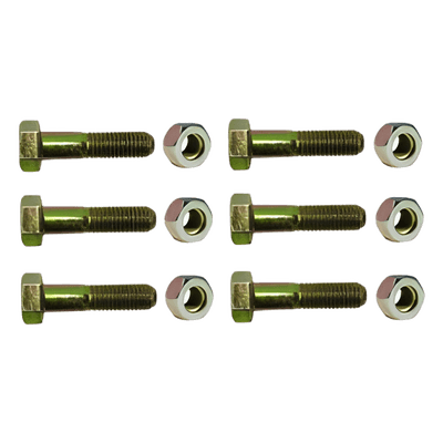 Paquete de 6 Tornillos Grado 5 con Tuercas Tropicalizadas de 3/8" x 2".