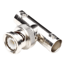 Adaptador en T / BNC Macho a Doble BNC Hembra / 75 Ohm / Níquel / Oro / Teflón