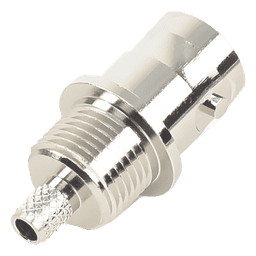 Conector BNC Hembra a 50 Ohm, Montaje Frontal en D-Plano, Anillo Plegable para Cables RG-174/U y RG-316/U, Niquel/ Oro/ Teflón.