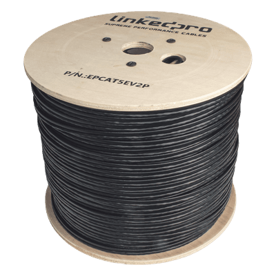 Bobina de Cable Siamés Cat5e CCA + 2 Cables Gruesos (16 AWG) para Alimentar Cámaras Más Lejos / 305 Metros (1000 Pies) / Instalación en Exterior / Uso Industrial para Climas Extremos