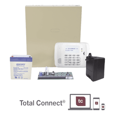 Panel de alarma residencial y comercial / hasta 48 zonas / 3 particiones / kit con gabinete, batería y transformador / AlarmNet y Total Connect