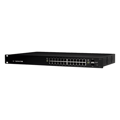Switch EdgeMAX administrable de 24 puertos Gigabit con PoE+/PoE Pasivo 24V + 2 Puertos SFP, 250 W