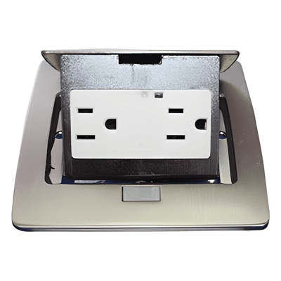 Mini Caja de Piso Rectangular / Acero Inoxidable / 2 Contactos 127V / 15A / 12.4 x 12 x 7.2 cm / 4.88 x 4.72 x 2.83 pulg