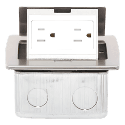 Mini Caja de Piso Rectangular / Acero Inoxidable / 2 Contactos 127V / 15A / 12.4 x 12 x 7.2 cm / 4.88 x 4.72 x 2.83 pulg