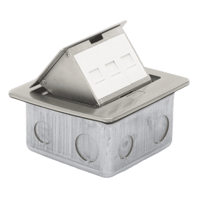 Mini Caja de Piso Rectangular / 12.4 x 12 x 7.2 cm / Acero Inoxidable 304 / 3 Puertos Keystone / 0.828 kg