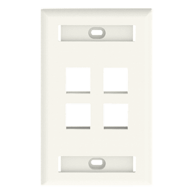 Placa de Pared Vertical, Salida Para 4 Puertos Keystone, Con Espacios Para Etiquetas, Color Blanco Mate