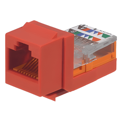 Conector Jack Estilo Leadframe, Tipo Keystone, Categoría 5e, de 8 Posiciones y 8 Cables, Color Rojo