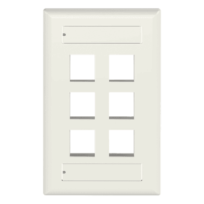 Placa de Pared Vertical, Salida Para 6 Puertos Keystone, Con Espacios Para Etiquetas, Color Blanco Mate