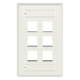 Placa de Pared Vertical, Salida Para 6 Puertos Keystone, Con Espacios Para Etiquetas, Color Blanco Mate