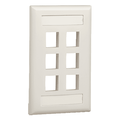 Placa de Pared Vertical, Salida Para 6 Puertos Keystone, Con Espacios Para Etiquetas, Color Blanco