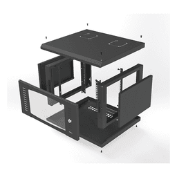 Gabinete para Montaje en Pared, con Puerta de Cristal Templado, Cuerpo Fijo, con 6 Unidades de Rack, de 19in, Fabricado en Acero