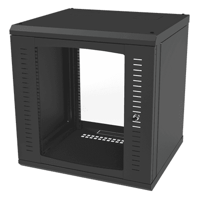 Gabinete de Pared para Rack 19in / 12 Unidades / Carga 100 kg / Puerta Cristal Templado / Postes Ajustables