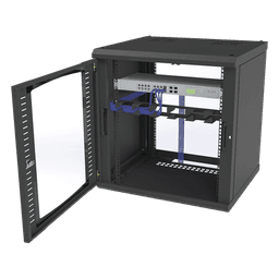 Gabinete de Pared para Rack 19in / 12 Unidades / Carga 100 kg / Puerta Cristal Templado / Postes Ajustables