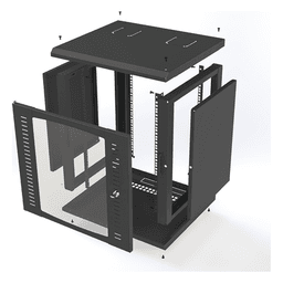 Gabinete de Pared para Rack 19in / 12 Unidades / Carga 100 kg / Puerta Cristal Templado / Postes Ajustables