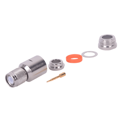 Conector TNC Macho de Rosca Izquierda Métrica, Tipo Rosca para RG-8/U, 9913, LMR-400, CNT-400 del Grupo I,  Plata/ Oro/ Teflón.