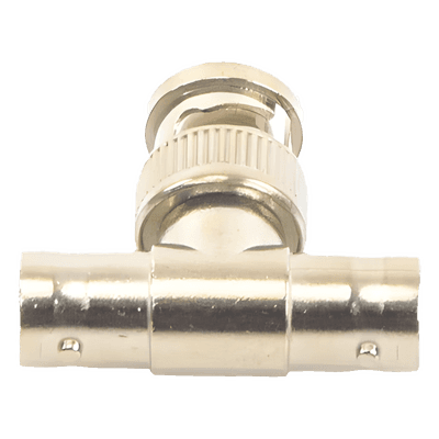 Adaptador Coaxial T / BNC Macho a 2x BNC Hembra / 75 Ohm / Contactos Oro / Aislante Teflón / CCTV Profesional