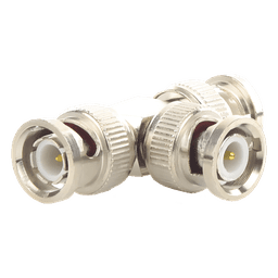 Adaptador de Triple conectores BNC macho para uso en sistemas de video vigilancia en aplicación con cables coaxiales RG-59/ RG-6, Níquel/ Oro/ Politetrafluoroetileno.