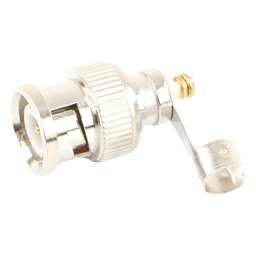 Conector BNC macho en 75 Ohm, para cable coaxial RG-59 / Con base de alivio negra de PVC, Níquel/ Oro/ PTFE.