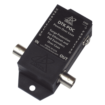 Protector Coaxial PoE / BNC Hembra / 75 Ohms / Ethernet 10/100 / 2.2 x 3.2 x 1.0 pulgadas / Contactos Secos