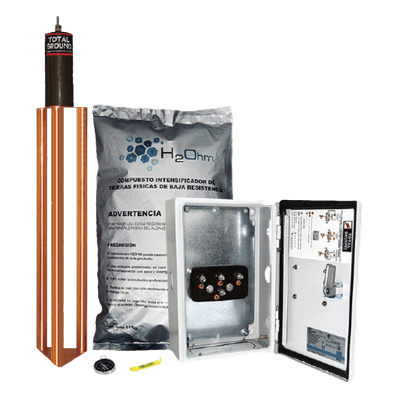 Kit de puesta a tierra de 45 A con Electrodo, Filtro, Acoplador y Compuesto H2Ohm.