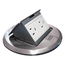 Mini Caja de Piso Redonda / Acero Inoxidable / 2 Contactos / 15 A ANCE / 150x150x70 mm / 0.92 lb / 5.9x5.9x2.8 pulg