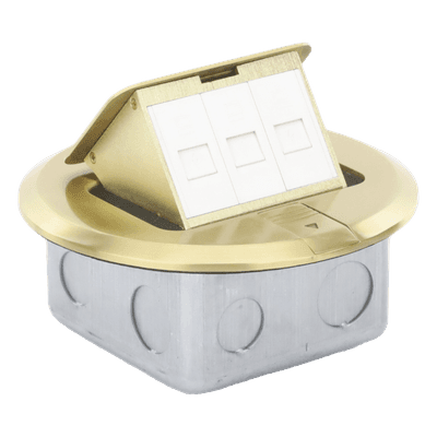 Mini Caja de Piso Redonda para Datos o Conectores Tipo Keystone, Color Bronce (3 Contactos) (11000-12102)