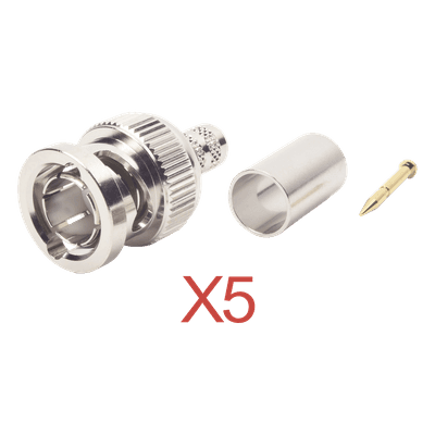 Kit de Conectores BNC Macho / Anillo Plegable / RG-59 / 75 Ohm / AWG 23 / 25 mm / 5 Piezas