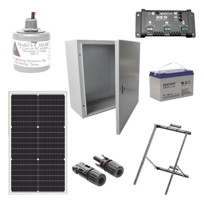 Kit Solar 12 Vcc / Panel 50 W / Controlador 10 A / Batería 100 Ah / Gabinete IP66 / Montaje en Poste