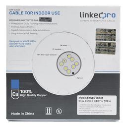 Cable Cat5e de Alto Rendimiento, con Certificaciones ETL, UL, Color Gris, de 100 Metros (328 Pies) para Aplicaciones en CCTV, Redes de Datos. Uso Interior.