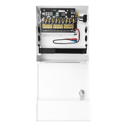  Fuente de Poder con ajuste de voltaje de 11- 15 Vcc / 10 A / 9 Salidas / Capacidad de Batería de Respaldo / Requiere Batería / Voltaje de Entrada 96-264 Vca