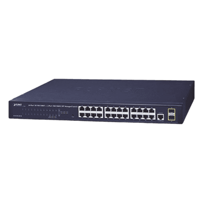 Switch Administrable Capa 2 de 24 Puertos Gigabit 10/100/1000T, 2 Puertos SFP 100/1000X , Cuenta con una Interfaz de Consola 