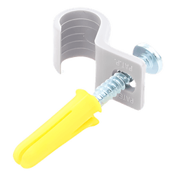 Kit de 12 grapas, 12 taquetes y 12 tornillos para sujetar conductores redondos o tubo en muro (2103-07240) 