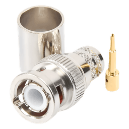Conector Coaxial BNC Macho / Anillo Plegable / Bronce Niquelado / Contacto Oro / Teflón / RG-8/U, LMR-400, CNT-400, 9913