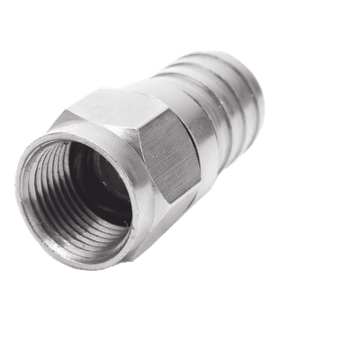 Conector F Macho, 75 Ohm, Plegable para Cable RG-6/U sin pin, Niquel/Polietileno.