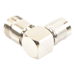 Adaptador Coaxial / Ángulo Recto / TNC Macho a N Hembra / Cuerpo Bronce Niquelado / Contacto Oro 24K / Aislante Teflón