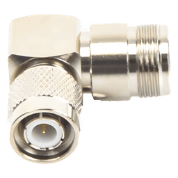 Adaptador Coaxial / Ángulo Recto / TNC Macho a N Hembra / Cuerpo Bronce Niquelado / Contacto Oro 24K / Aislante Teflón