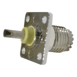 Conector Mini-UHF Hembra, de Montaje en 4 Perforaciones a 13 mm, Níquel/ Oro/ Baquelita.
