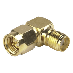 Adaptador en Ángulo Recto, de Conector SMA Macho a SMA Hembra, Oro/ Oro/ Teflón.