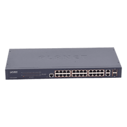 Switch administrable PoE+ / 24 puertos 10/100TX / 2 puertos combo Gigabit TP/SFP / 220W / 6,54 Mpps / 0-50°C / 1,44 x 0,98 x 0,15 pies