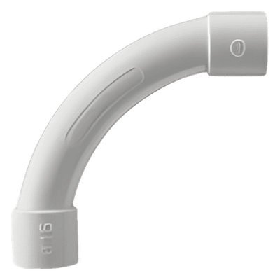 Curva de radio estrecho para tubería rígida, recomendado para cables de datos, PVC Auto-extinguible, de 32 mm