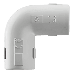 Unión en "L" (Codo) para tubería rígida, recomendado para cable eléctrico, PVC Auto-extinguible, de 16 mm