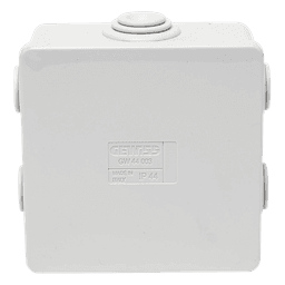 Caja Estanca de PVC Para Derivación y Conexión, 6 Entradas, Tapa a Presión, 80×80×40 mm (Mayor Área Interna, Uso Exterior IP44, Material que no Propaga el Fuego y Libre de Hálogenos