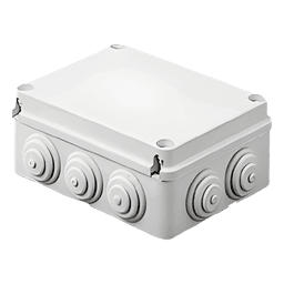 Caja de derivación de PVC Auto-extinguible con 10 entradas, tapa atornillada, 190 x 140 x 70 MM, Para Exterior (IP55)
