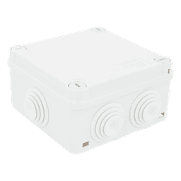Caja Estanca de PVC Para Derivación y Conexión, 6 Entradas, Tapa con Tornillo de 1/4" de Vuelta, 100x100x50 mm (Área Interna), Uso Exterior IP55, Material que no Propaga el Fuego y Libre de Hálogenos