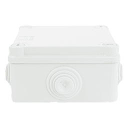 Caja Estanca de PVC Para Derivación y Conexión, 6 Entradas, Tapa con Tornillo de 1/4" de Vuelta, 100x100x50 mm (Área Interna), Uso Exterior IP55, Material que no Propaga el Fuego y Libre de Hálogenos