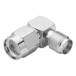 Adaptador en Ángulo Recto de Conector SMA Macho Inverso a SMA Hembra, Níquel/ Oro/ Teflón.