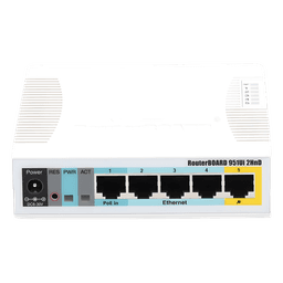 RouterBoard / 5 Puertos Fast Ethernet / WiFi 2.4 GHz 802.11b/g/n / 1000 mW / PoE Pasivo Salida / CPU 600 MHz