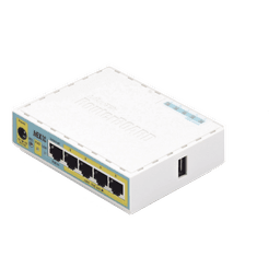RouterBoard / 5 Puertos Fast Ethernet / 4 con PoE Pasivo / USB 2.0 / CPU 650 MHz / Rango -30°C a +70°C