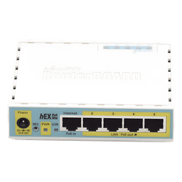 RouterBoard / 5 Puertos Fast Ethernet / 4 con PoE Pasivo / USB 2.0 / CPU 650 MHz / Rango -30°C a +70°C